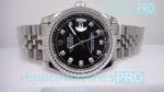 Replica Rolex Mens Stainless Steel Datejust Black Diamond Face SS Case Watch